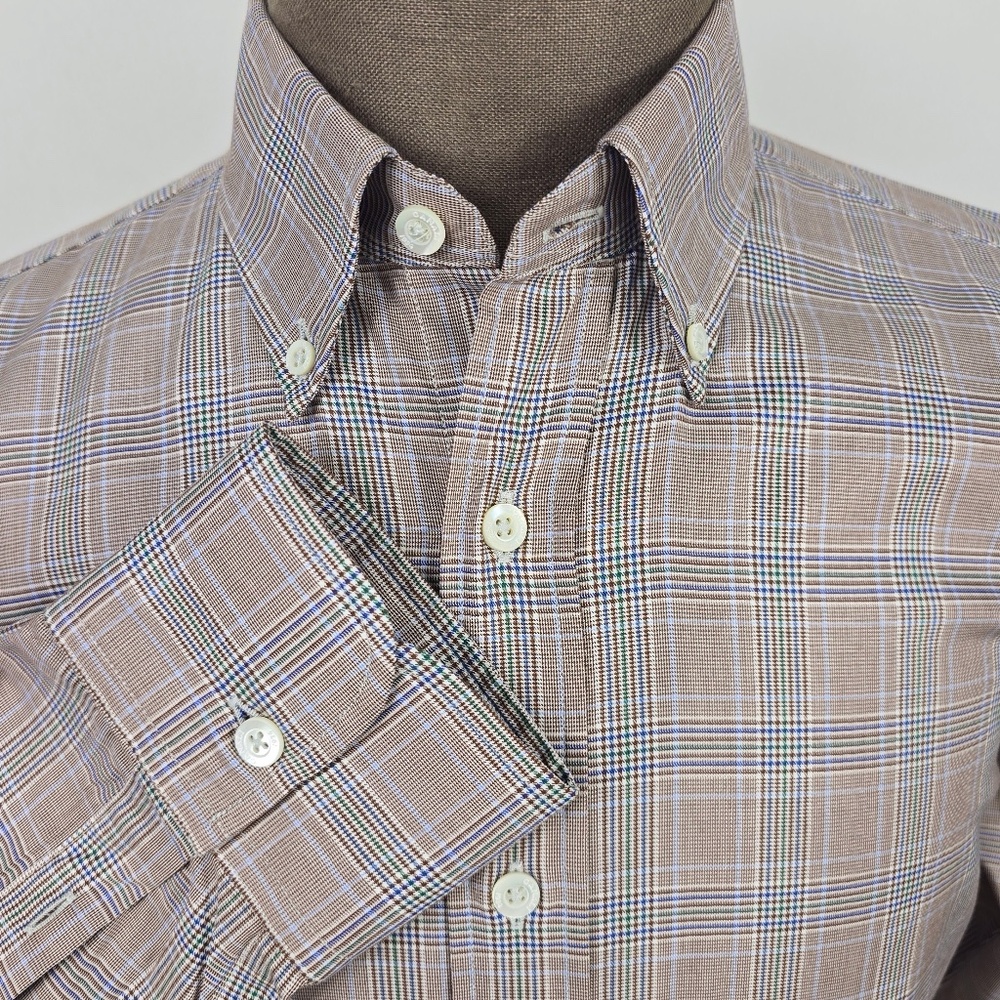 Canali 1934 Men's Luxury Glen Plaid Shirt Large Cotton Lyocell Blend Italy